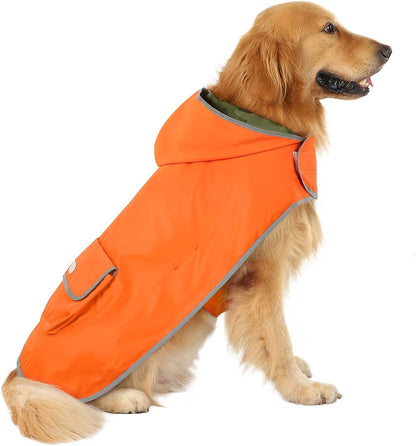 Reversible Dog Raincoat Hooded Slicker Poncho Rain Coat Jacket for Small Medium Large Dogs Camo Orange - L