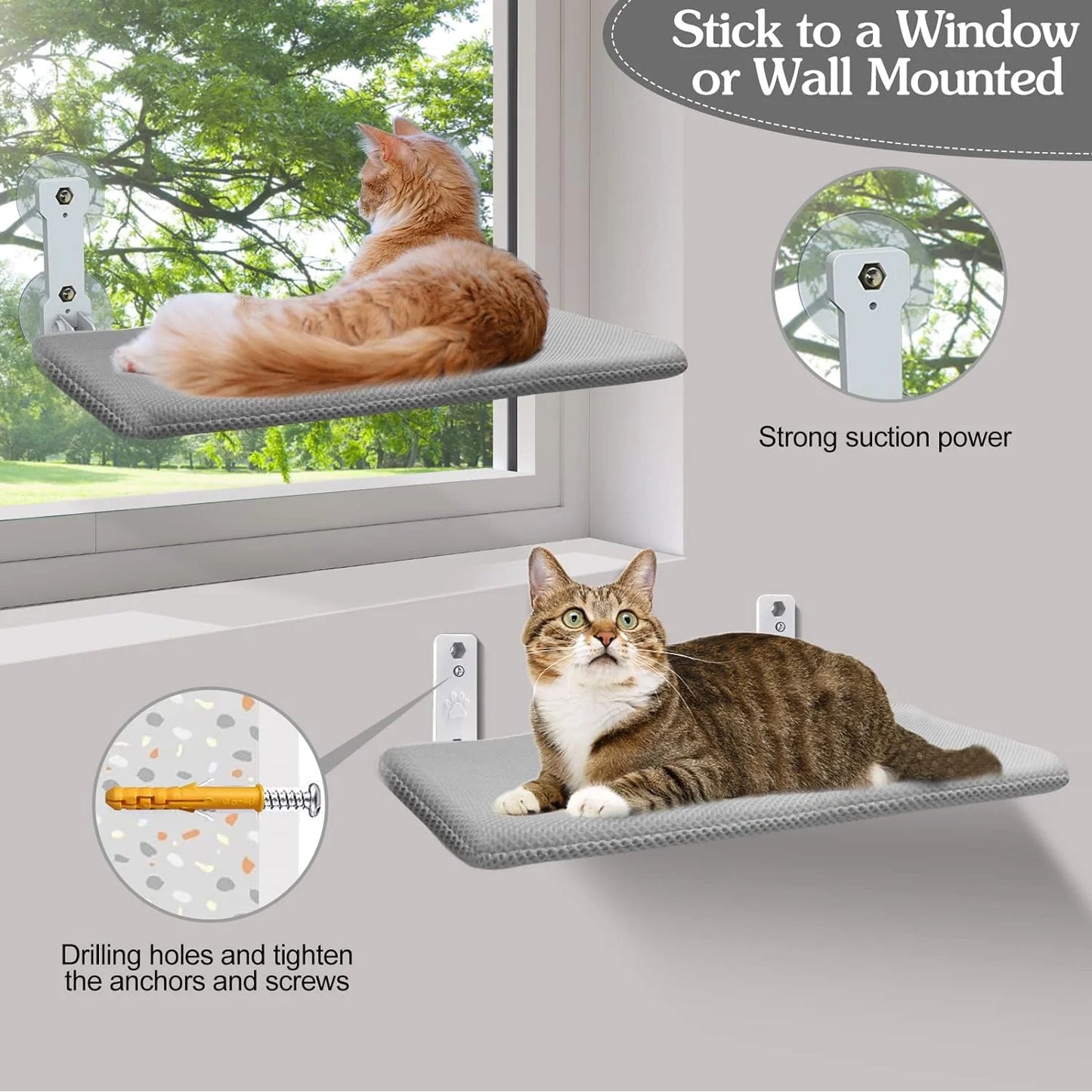 Cat Window Perch,  Kitten Hammock & Shelf for Wall ,Foldable Pet Beds for Indoor Cat, Gray